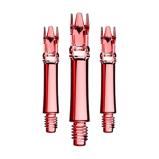 Ein Set aus roten transparenten Ersatzshafts ist dargestellt. Die Shafts sind ordentlich angeordnet.