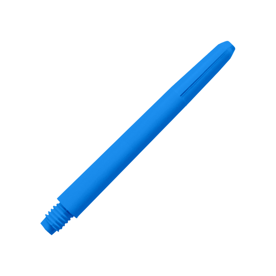 574_Nylon_Shafts_Blau_48mm_2 Das Bild zeigt einen blauen Nylon-Schaft. Der Schaft ist lang, glatt und hat ein Schraubgewinde an einem Ende.