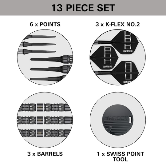 Zu sehen sind Target Chris Dobey 95K Softdarts - 18g. Die Darts sind besonders für präzise Würfe entwickelt worden.