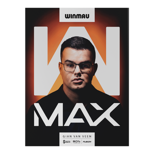 Dardos de acero Winmau Gian Van Veen W-MAX Switch Point Auf dem Bild sind Winmau Gian Van Veen W-MAX Switch Point Steeldarts zu sehen. Die Drei Darts liegen nebeneinander.