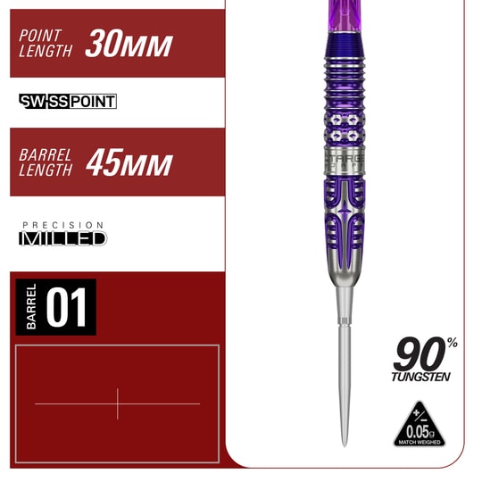 Zu sehen sind die Target Japan Endeavour Kasumi Sato GEN3 Swiss Point Steeldarts. Die Steeldarts werden aus der Seitenansicht präsentiert.