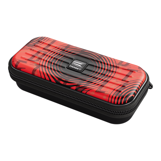 Estuche para dardos Target Takoma Stephen Bunting Das Bild zeigt das Produkt "Target Takoma Stephen Bunting Dartcase". Das Etui ist rot mit schwarzen Kreisen und hat einen Reißverschluss.