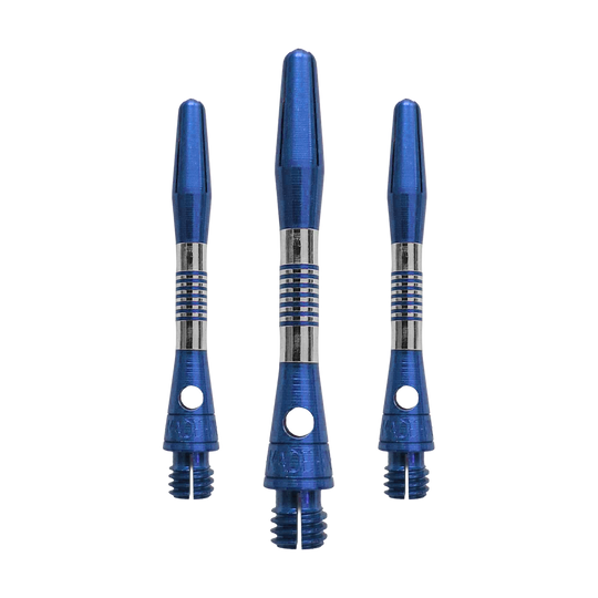 Ejes de aluminio Bulls NL Cetra - Azul Dieses Bild zeigt blaue BullsNL Cetra Aluminium Shafts mit einer Länge von 34 mm. Es handelt sich um ein Set für Dartpfeile.