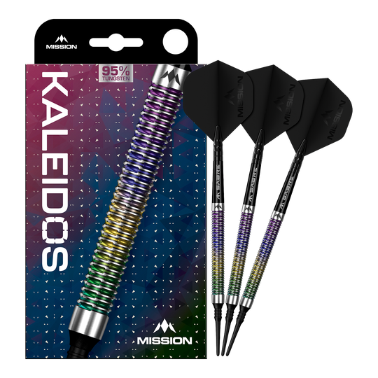 Dardos blandos Mission Kaleidos - 19 g Mission Kaleidos Softdarts - 19g ist auf dem Bild zu sehen. Der Softdart ist vollständig abgebildet.