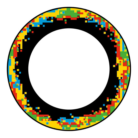Marco para diana de píxeles McDart Das Bild zeigt ein Produkt mit der Bezeichnung 'MSF-H1_McDart_Pixel_Dartboard_Surround_Schwarz_2'. Es handelt sich um einen schwarzen Surround für ein Dartboard.