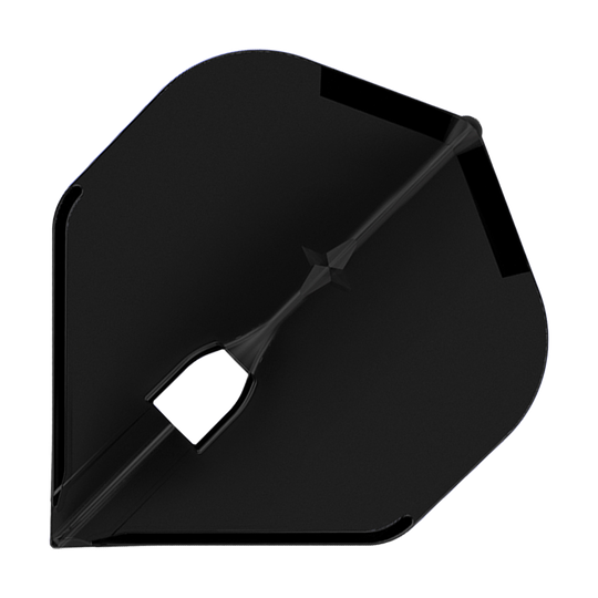 L-Style Champagne L1PRO Flights Das Bild zeigt ein schwarzes Dart-Flight in einer modernen Form. Die Oberfläche ist glänzend und glatt gestaltet.