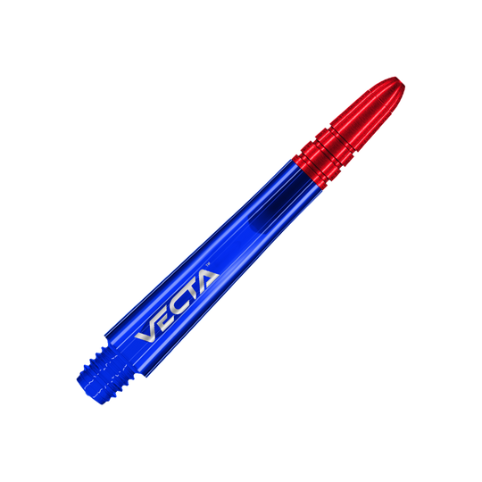 Flechas Winmau Vecta - Azul Rojo Das Bild zeigt einen Dart-Schaft in den Farben Blau und Rot. Auf dem blauen Teil steht das Wort "VECTA".