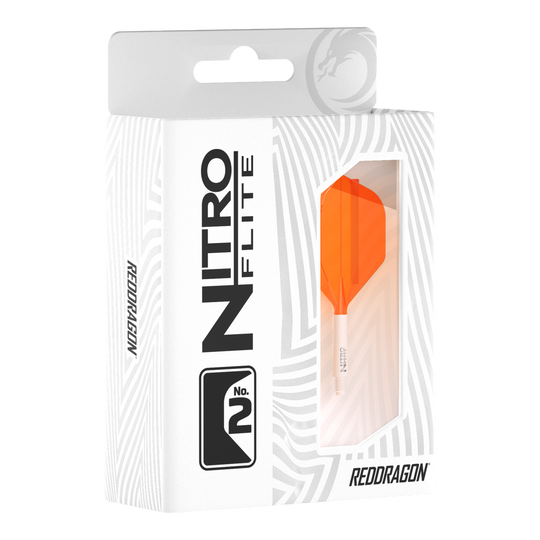 Red Dragon Nitroflite Eje blanco Vuelos naranjas No2 Zu sehen ist das Produkt Red Dragon Nitroflite White Shaft Orange Flights No2. Es besteht aus einem weißen Schaft und orangen Flights.