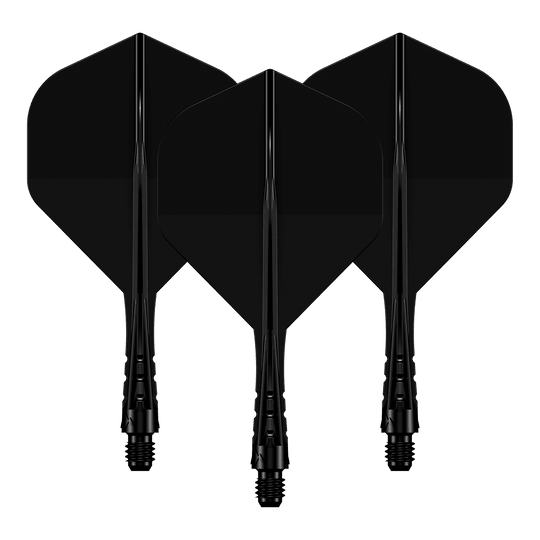 Das Foto zeigt ein Set des Mission Force90 Vortex No2 Flight-Shaft-Systems in Solid Black mit 222 mm Länge. Die schwarze Farbgebung ist gut sichtbar.