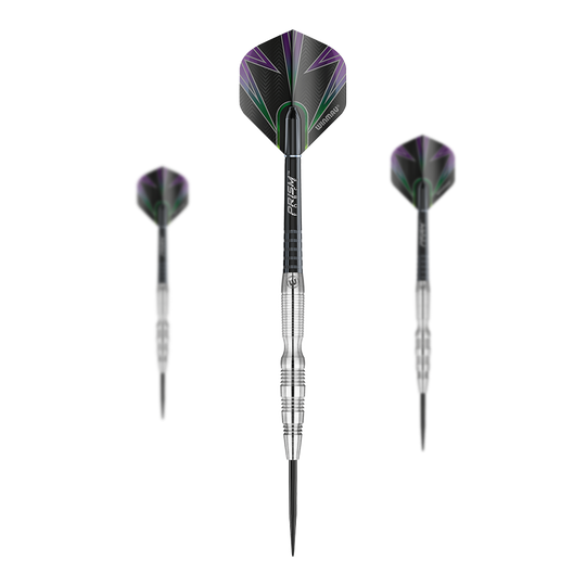 Dardos Winmau Simon Whitlock de acero de tungsteno al 90% Winmau Simon Whitlock 90% Tungsten Steeldarts. Die Oberflächenstruktur ist detailliert sichtbar.