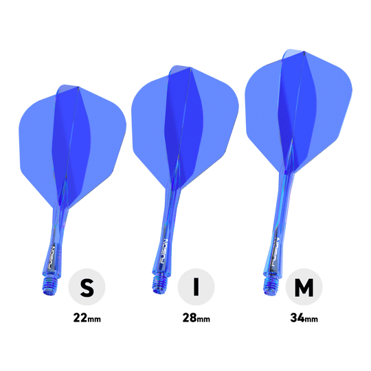 Abgebildet ist das Winmau Fusion Flight-Shaft-System No6 in Blau. Es dient zur Stabilisierung von Dartpfeilen.