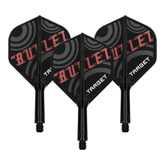 Sistema de eje de vuelo estándar Target K-Flex Stephen Bunting No. 2 Bild zeigt ein Dart-Flight Set mit der Bezeichnung 'Target K-Flex Stephen Bunting No2 Standard Flights 19mm 1Set'. Es ist ein Zubehör für Dartscheiben und Spieler.