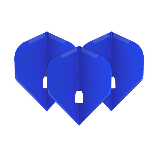 L-Style Champagne L1PRO Flights Auf dem Bild sind drei blaue Dart-Flights zu sehen. Sie stehen aufrecht nebeneinander und sind identisch in Form und Farbe.