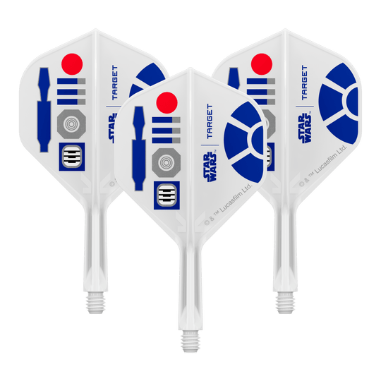 Target Star Wars K-Flex R2D2 No2 Vuelos Estándar Bild eines Dart-Zubehörteils, vermutlich Dart Flights. Das Produkt ist anhand des Dateinamens als Target Star Wars KFlex R2D2 No2 Standard Flights Short 19mm erkennbar.