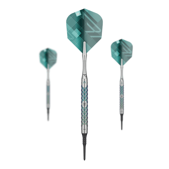 Dardos blandos Target Rove 10 Das Set Target Rove 10 Softdarts zeigt mehrere Darts zusammen. Die Produkte sind gleichmäßig angeordnet.