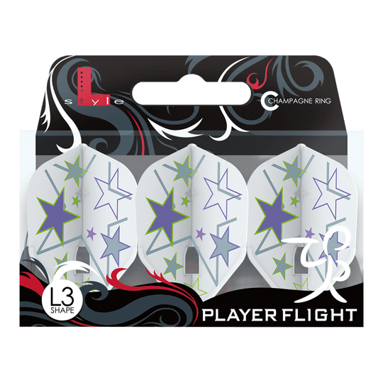L-Style Ryan Murray V1 White L3PRO Flights Mehrere L-Style Ryan Murray V1 White L3PRO Flights liegen nebeneinander. Das Design ist klar zu erkennen.