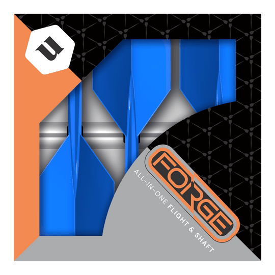 Plumas estándar Unicorn Forge All In One Plus No2, color azul, talla mediana Dies ist eine Verpackung der „Unicorn Forge All In One Plus No2 Standard Flights Blau - Medium“. In der Schachtel befinden sich blaue Dart-Flights mit integriertem Schaft.