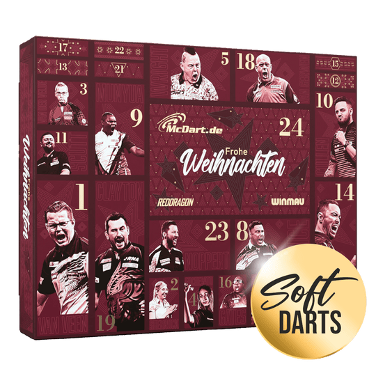 Calendario de Adviento Premium McDart 2026 para jugadores de dardos blandos Zu sehen ist der McDart Premium Adventskalender 2026 für Softdart-Spieler. Der Kalender enthält exklusive Überraschungen rund um Softdarts.