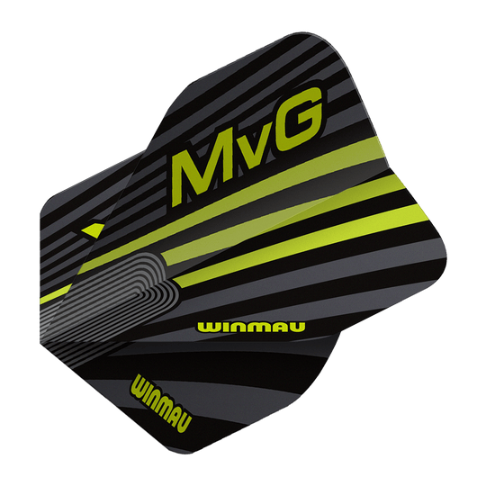Vuelos estándar Winmau Prism Delta MvG Gris Verde No. 2 Das Bild zeigt die Winmau Prism Delta MvG Grey Green No2 Standard Flights. Es handelt sich um Dart-Flights in Grau und Grün.