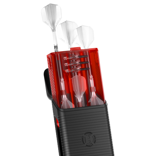 Estuche para dardos Harrows Vault Dieses Bild zeigt ein weiteres rotes Dartcase von Harrows. Es gehört zur Serie Vault Dartcase Rot.
