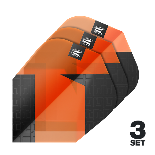 Vuelos estándar Target Pro Ultra TAG Orange Ten-X - 3 juegos Das Bild zeigt drei Sätze der Target Pro Ultra TAG Orange Ten-X Standard Flights. Die Flights sind in Orange und Schwarz gehalten und besitzen ein markantes Design.