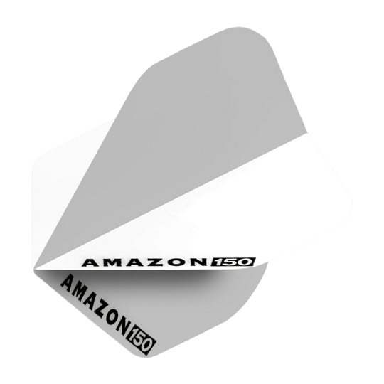 Vuelos de Amazon 150 - Blanco Das Bild zeigt ein weißes Amazon 150 Flights Dart-Flügel. Auf dem Flight steht in schwarzer Schrift "AMAZON 150".
