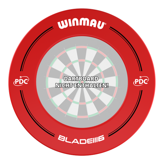 Marco para diana Winmau PDC - Rojo Das Bild zeigt einen roten Winmau PDC Dartboard Surround. In der Mitte steht: "Dartboard nicht enthalten!"
