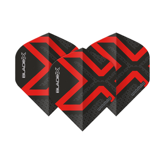 Plumas estándar Winmau Prism Delta Blade X Metallic Red No2 Dies ist ein Winmau Prism Delta Blade X Metallic Red No2 Standard Flight. Das abgebildete Produkt ist in roter Farbe gehalten.