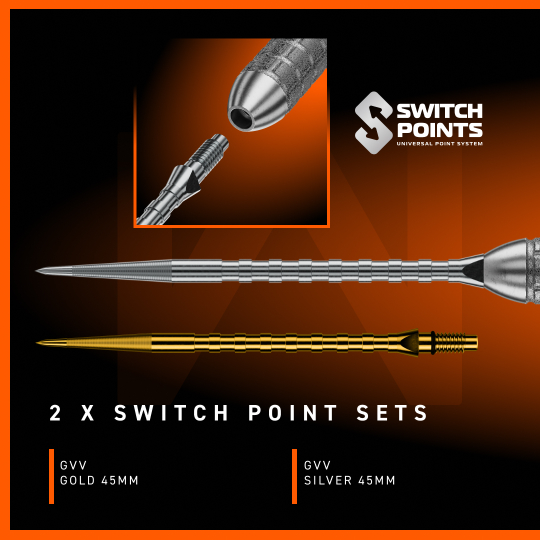 Dardos de acero Winmau Gian Van Veen W-MAX Switch Point Winmau Gian Van Veen W-MAX Switch Point Steeldarts werden im Bild präsentiert. Die Darts sind klar und deutlich zu erkennen.