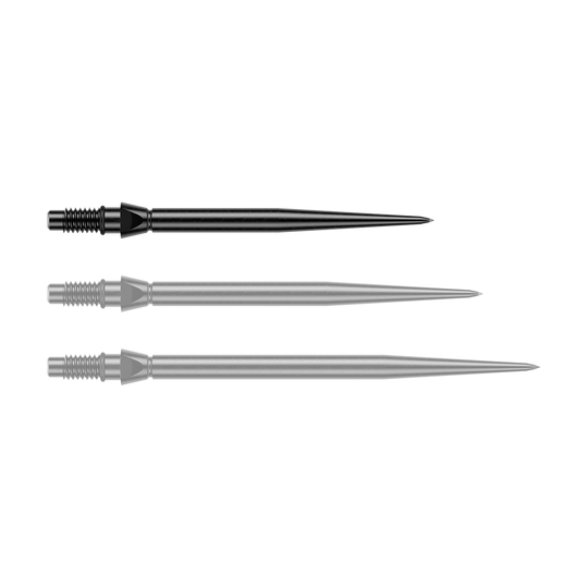 Schwarze Steeldartspitzen in glatter Ausführung, 26 mm lang. Ein Produktfoto von Winmau Switch Point Steeldartspitzen.