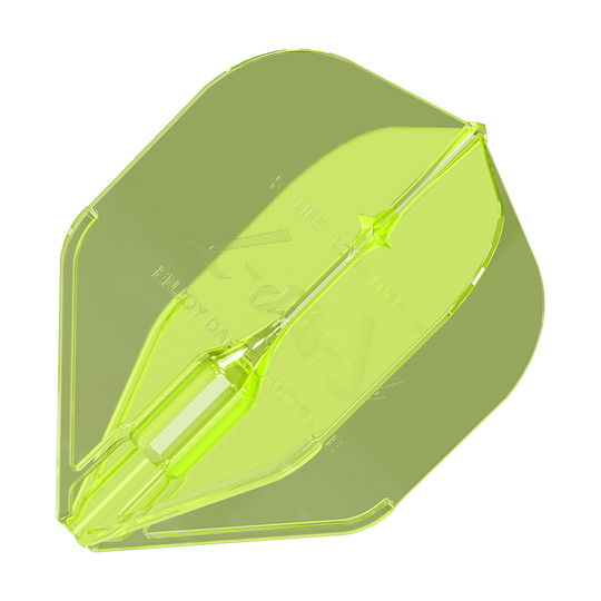 Plumas L-Style Fantom L1EZ Amarillo Neón Das Bild zeigt das Produkt 'L-Style Fantom L1EZ Flights Neongelb'. Es handelt sich um ein transparentes, neongelbes Dartflight-Zubehör.