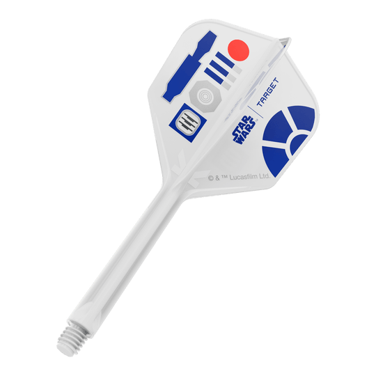 Vuelos Target Star Wars K-Flex R2D2 No6 Das Bild zeigt ein Produkt mit dem Dateinamen 410512_Target_StarWars_KFlex_R2D2_No6_Flights_Medium_33mm_1. Es dürfte ein Dart-Flight im Star Wars Design sein.
