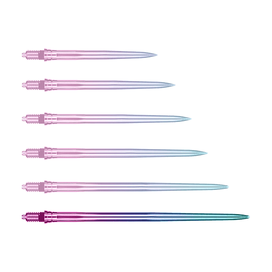 Puntas de dardo Caliburn EZ-EVO - Suaves - Arcoíris Das Bild zeigt Dartspitzen mit einem glatten, regenbogenfarbenen Design und einer Länge von 50 mm. Diese Dartspitzen sind ideal für den Einsatz beim Dartspiel geeignet.