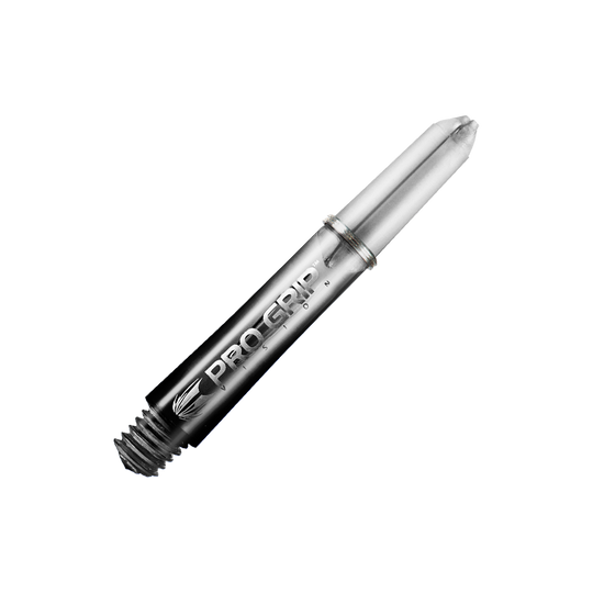 Varillas Target Pro Grip Vision - 3 juegos - Negras Das Bild zeigt einen schwarzen Pro Grip Vision Shafts von Target mit einer Länge von 34 mm. Der Schaft hat ein glänzendes Finish und ist mit einem Schraubgewinde ausgestattet.