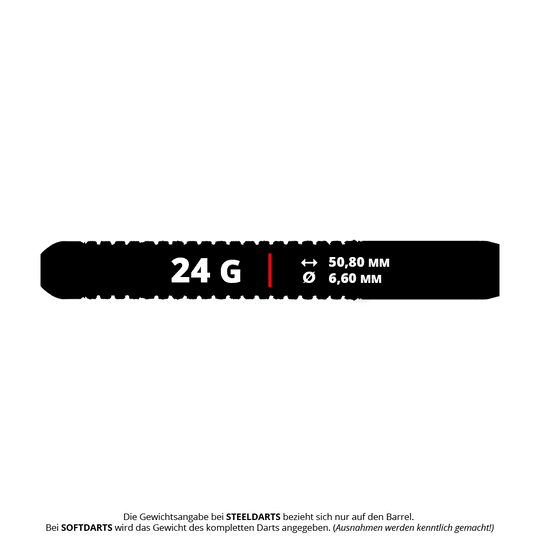 Dardos de acero Red Dragon Element 6 B, colección 50 aniversario - 24 g Red Dragon 50 Year Collection Element 6 B Steeldarts mit 24g Gewicht. Das Bild zeigt die Dartpfeile in der limitierten Jubiläumsedition.
