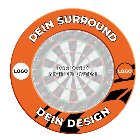 Marco de diana con tu diseño Abgebildet ist ein Dartboard Surround in Neonorange mit besonderem Design. Der Dateiname lautet 'MSF-NeonOrange_Dartboard_Surround_Wunschdruck_NeonOrange_3'.