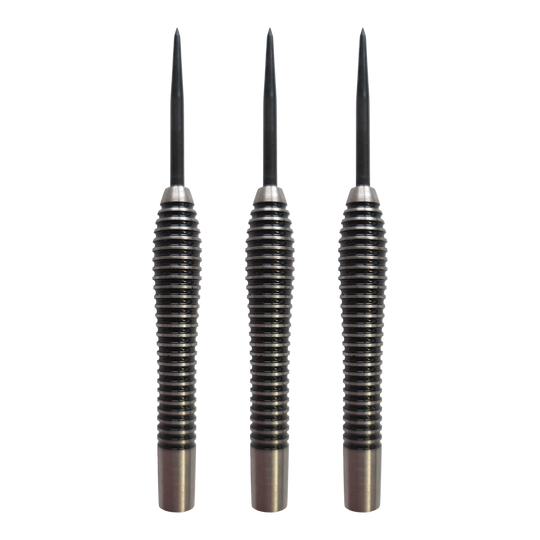 Barriles de acero McDart Black Ring Teardrop - 24 g Abgebildet ist das Produkt McDart Black Ring Teardrop Steeldart-Barrels - 24g. Es handelt sich um ein Set von Steeldart-Barrels in schwarz mit Ringdesign.