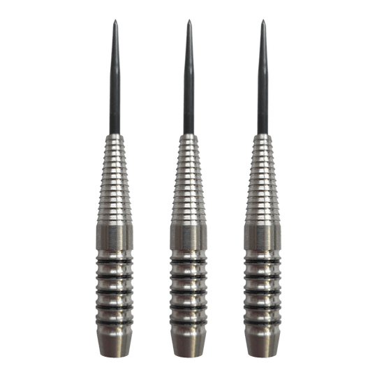 Barriles de dardos de acero McDart Black Ring Shark - 24 g Abgebildet ist das Produkt McDart Black Ring Shark Steeldart-Barrels - 24g. Das Bild zeigt Dart-Barrels mit schwarzem Ringmuster.