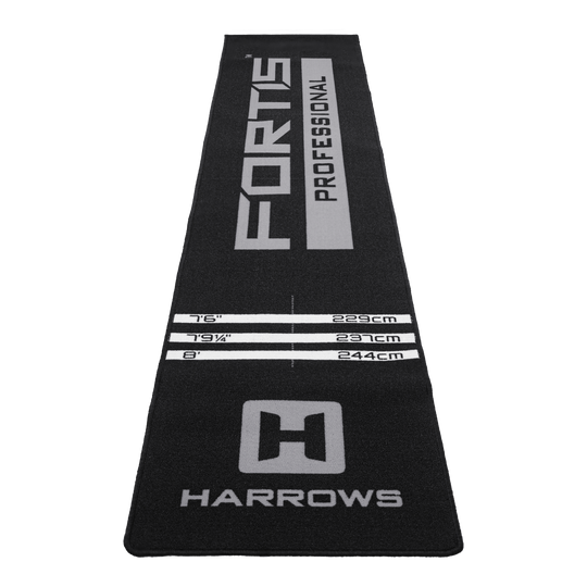Abgebildet ist der Harrows Fortis Dartteppich in Grau. Die Oberfläche ist für den Dartsport gestaltet.