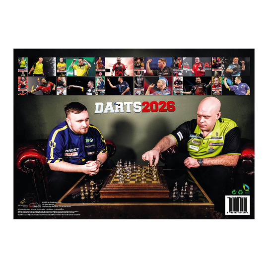 Auf dem Bild ist der Darts Kalender 2026 zu sehen. Es handelt sich um einen Wandkalender mit Darts-Design für 2026.