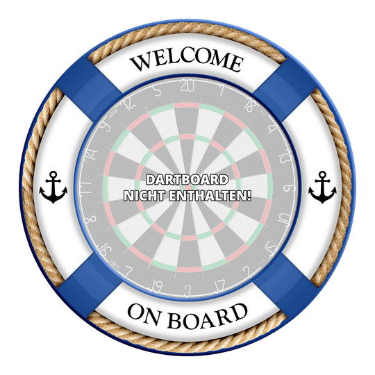 Marco para dardos McDart On Board - Con texto personalizado Das Bild zeigt ein Produkt namens MSF-G1 McDart OnBoard Dartboard Surround Blau. Es handelt sich vermutlich um einen blauen Dartboard-Surround von McDart.