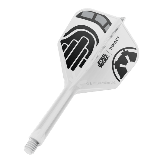 Vuelos Target Star Wars K-Flex Stormtrooper No. 6 Ein Dart-Flight aus der Star Wars KFlex Stormtrooper No6 Serie ist auf dem Bild. Der Flight ist intermediate und misst 26 mm.