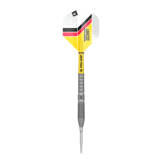 Dardos de acero Target Gabriel Clemens GEN2 Swiss Point Das Bild zeigt einen Target Gabriel Clemens GEN2 Swiss Point Steeldart. Der Dart hat eine silberne Spitze und Schaft sowie gelbe, schwarze und rote Akzente auf dem Flight.