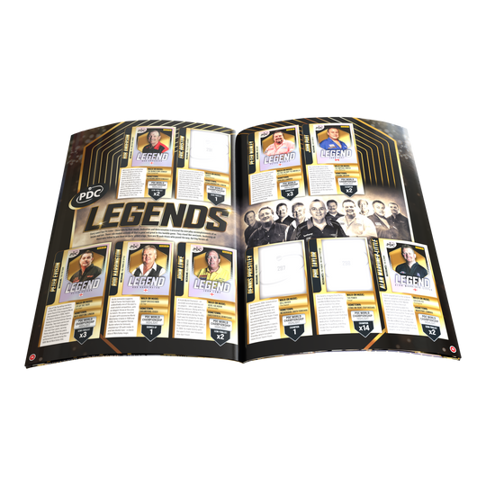 Zu sehen ist das Panini PDC World Darts Championship 2025/26 - Official Sticker Hardcover Sammelalbum. Es wurde für Sticker der Darts-WM 2025/26 entworfen.