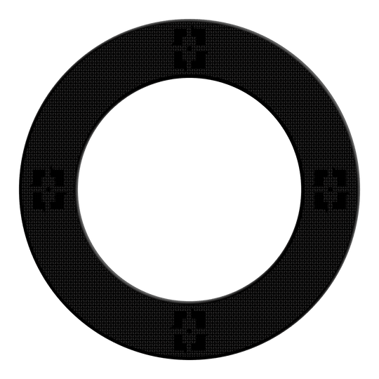 Marco para diana McDart Precision Nano Das Bild zeigt das Produkt "McDart Precision Nano Dartboard Surround". Es handelt sich um einen schwarzen, ringförmigen Schutzrand mit geprägtem Muster für eine Dartscheibe.