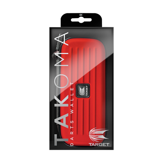 125821_Target_Takoma_Dartwallet_Rot_3 Das Bild zeigt ein Produkt namens "Target Takoma Dartwallet" in einer Verpackung. Das Etui ist rot und für die Aufbewahrung von Dartzubehör gedacht.