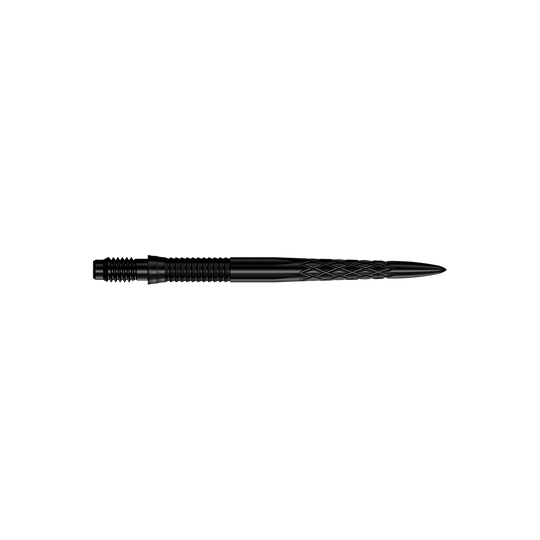 Puntas de dardo Mission R2.5 Rapid Point DSX - Negras Abgebildet sind schwarze Dartspitzen mit einer Länge von 30 mm. Die Spitzen liegen parallel zueinander.