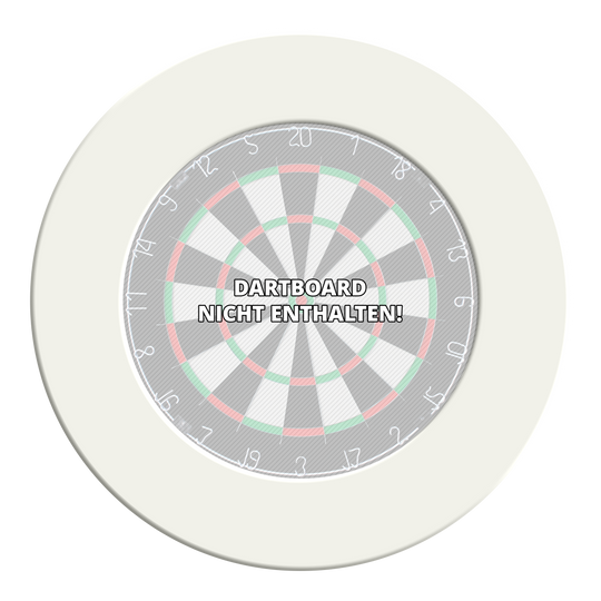Das abgebildete Produkt ist ein weißes Steeldartboard-Surround von McDart. Es schützt die Umgebung um das Dartboard.