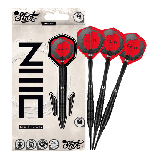 Dardos blandos Shot ZEN Bomber - 20 g Zu sehen sind die Shot ZEN Bomber Softdarts - 20g. Sie zeichnen sich durch ihre spezielle Form und das ansprechende Aussehen aus.