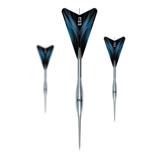 Dardos de acero Caliburn TTD Complete Titanium T2 Silver - 6 g Das Bild zeigt die Caliburn TTD Complete Titanium T2 Silver Steeldarts - 6g als Set. Es handelt sich um hochwertige Steeldarts aus Titan mit einem Gewicht von 6 Gramm.